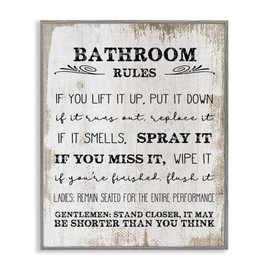 Stupell Industries Bathroom Rules Funny Word Wood Textured Design Gray Framed Giclee, 11x14