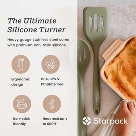 Starpack 'Head Turner' Premium Silicone Turner Spatula, Slotted Spatula - Up-to 600°F High Heat Resistant Silicone Slotted Spatulas for Cooking, LFGB Grade Non Stick Rubber Turner Spatula