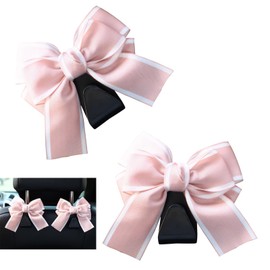 Qurbuns 2 PCS Car Back Seat Headrest Hooks, Stylish Cute Bow Headrest Hook Hanger for Bags Purses Clothes, Auto Hanging Storage Organizer Decoration, Universal Women Girl Interior Accessories (Pink)