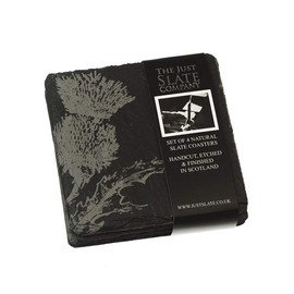 Just Slate JS/C/S4/T Coasters, Thistle, Set of 4, Black