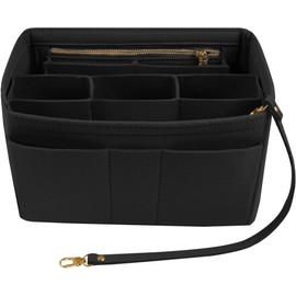 Coyanyu Handbag Organiser, Felt Bag Organiser with Zip Compartments, Handbag Insert Organiser for Women Handbags, Inner Pockets for Handbags, Black (Medium)