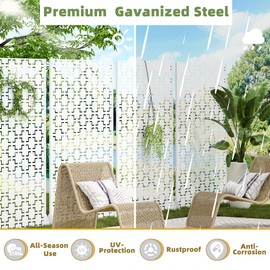 Casaphoria Metal Privacy Screen Outdoor, 72" H x 47" W Freestanding Decorative Privacy Screen for Patio Deck Balcony Garden with Stable Base, White Brick
