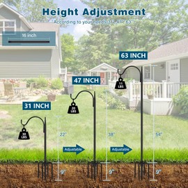Gtongoko 63 Inch Shepherds Hooks for Outdoor with 5 Prongs Base, Adjustable Bird Feeder Pole Garden Hooks for Hanging Lanterns, Plants Baskets, Hummingbird Feeders, 1 Pack