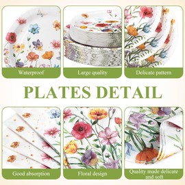 Sunnychicc 400 Pcs Wild Floral Disposable Paper Plates Napkins and Cups Watercolor Floral Tableware Set for Spring Wedding Tea Party Decoration Bridal Shower Baby Shower(Cute Color,Novel Style) | Sunnychicc