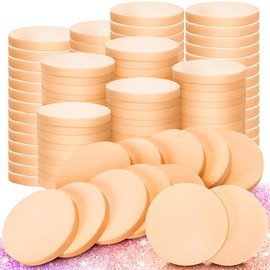 MotBach 100 PCS Nude Round Makeup Sponge, Cosmetic Sponge Round Foam Pad Eye Facial Powder Puff, Beauty Makeup Foundation Powder Blender for Women Lady All Skin Types Wet and Dry Dual Use