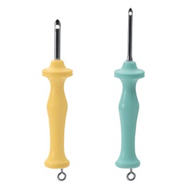 LELE LIFE 2Pcs Punch Needle, 3.5mm + 5mm Embroidery Punch Needle Tool with Screw Eye and Ergonomic Handle, Punch Needle Kit Adults Beginner, Yellow+Green