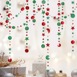 BetterJonny Paper Garland, Set of 4, Round Star-shaped Garland, Party Decoration, Room Decoration, Birthday, Wedding, Wall Decoration, Sparkling, Party Decoration