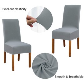Set of 6 Leeyunbee Dining Chair Covers, Modern Elastic Stretch Chair Protector, Removable Washable Kitchen Chair Seat Cover for Hotel, Restaurant, Wedding, Dining Room, Banquet, Ceremony (Silver Grey)