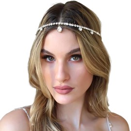 NAISKA Silver Rhinestone Head Chain Headband Wedding Bride Crystal Headpieces Waterdrop Design Hair Chains Bridal Headwear Costume Party Hair Accessories for Women and Girls