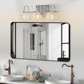 Brushed Nickel Vintage Crystal Vanity Light - 3-Light Bathroom Mirror Fixture with Clear Glass Shades