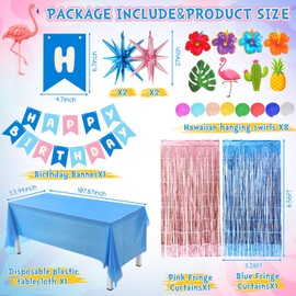 Landical 44 Pcs Cartoon Birthday Party Decorations with Pink and Blue Backdrop, Foil Star Balloons, Latex Balloons, Disposable Plastic Tablecloth, Birthday Banner, Hawaiian Luau Party Hanging Swirl