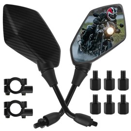 VBGURR 2Pcs Motorcycle Mirrors Universal 360°Adjustable Carbon Fiber Bar End Mirrors Motorcycle with 8MM & 10MM Screw High Definition Motorbike Wing Mirrors