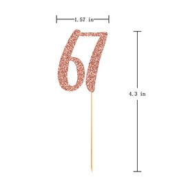 Rose Gold 67th Birthday Cupcake Topper, 24-Pack Number 67 Glitter Happy Birthday Party Cupcake Toppers, Decorations