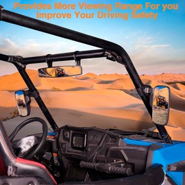 UTV Side Rear View Mirror With 1.75" to 2" Roll Bar Cage Compatible with Polaris RZR Honda Pioneer Yamaha Rhino Kawasaki Teryx, With Center View Mirror