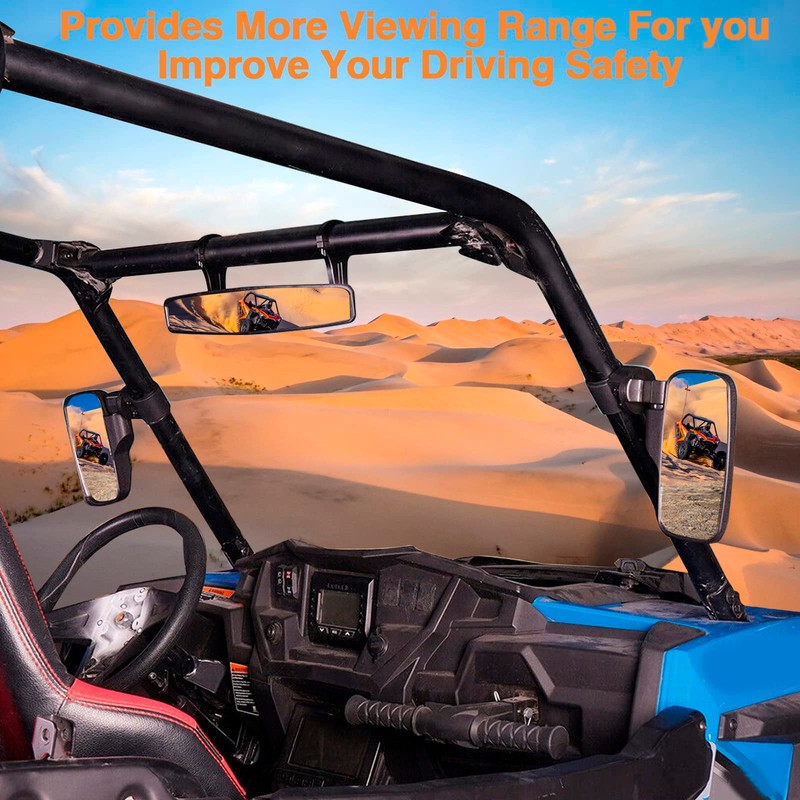 UTV Side Rear View Mirror With 1.75" to 2" Roll