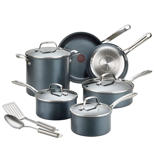 T-fal Platinum Nonstick Cookware Set 12 Piece Induction Pots and Pans, Dishwasher Safe Slate,Grey