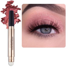 Enfuntins Cream Eyeshadow Stick, Long-Lasting, Crease-Proof Eyeshadow with Built-in Smudger Eye Shadow Makeup Rose Red Shimmer