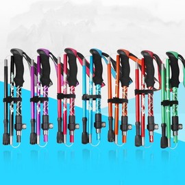 6061 Perfect 5-stage foldable aluminum mountaineering stick ultra-light mountaineering stick duralumin mountaineering stick folding stick Lightweight hiking stick blue