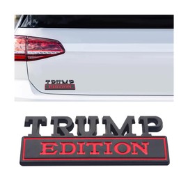 Mandark 2PCS Trump Edition Car Emblem, 3D Metal Vehicle Badge Decal, Strong Adhesive Auto Sticker Replacement Accessories for Side Rear Front Hood Trunk Door, Universal for Most Cars (Black/Red)
