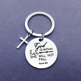 Dabihu Christian Keychain Keyring Religious Verse Gift Prayer Charm Key Chain Ring Faith Religious Keyring for Women Girls God Is Within Her She Will Not Fall Key Ring Gift for Birthday Christmas