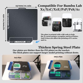 Sahvaim Upgraded 257X257mm Energy-Saving Cold Printing Build Plate for Bambu Lab A1/X1/X1C/X1E/P1P/P1S 3D Printer,Low-Temperature Printing hot Bed Spring Steel Plate No Glue Required