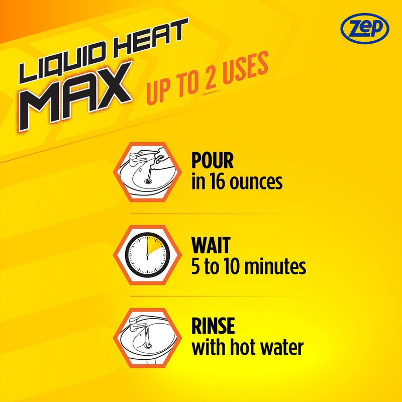 Zep Liquid Heat Max Clog Remover Gel - Destroys Hair,