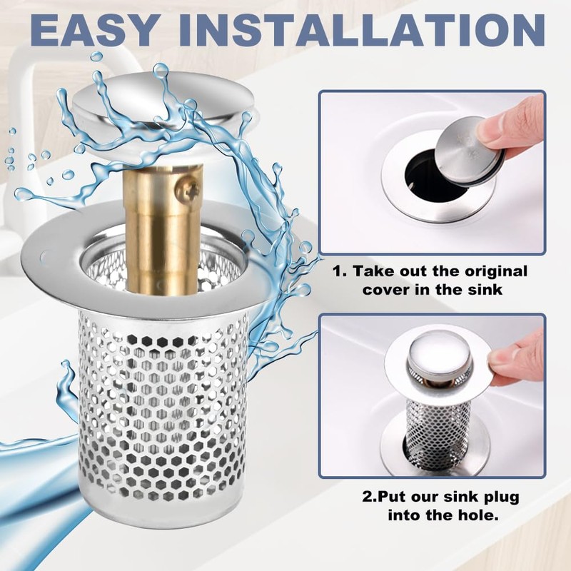 ADERTOS Pack of 2 Drain Filter Sink Plug Stainless Steel