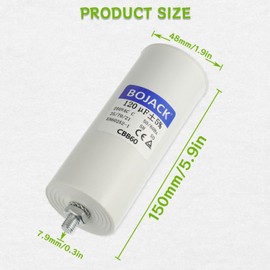 BOJACK CBB60 120 uF mfd ±5% 250v Volt 50/60Hz AC Capacitor Round Run Start Capacitor with nut and Dobule Insert for AC Motor Run Condenser Straight Cool Heat Pump Pool Pump or Air Conditioner