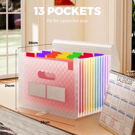 Document Folder A4, 13 Compartments Expanding Folder Sorting Folder Colourful File Organiser Accordion Design with Lid for Storing Papers Management Papers