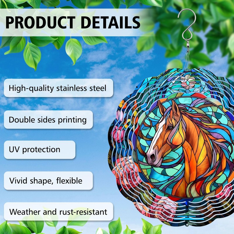 Horse Yard and Garden Wind Spinner, Unique 3D Hanging Horse