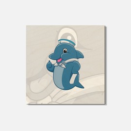 Unbranded Dolphin Sailor Mascot Animal 4'' X 4'' Square Wooden Coaster
