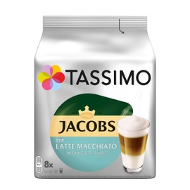 Jacobs Tassimo Capsules Type Latte Macchiato Less Sweet, 8 Coffee Capsules, 220 g