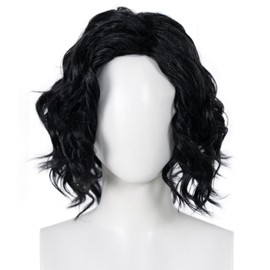 ESUNO Short Black Wavy Wig Men Black Curly Wig Middle Length Hair Male