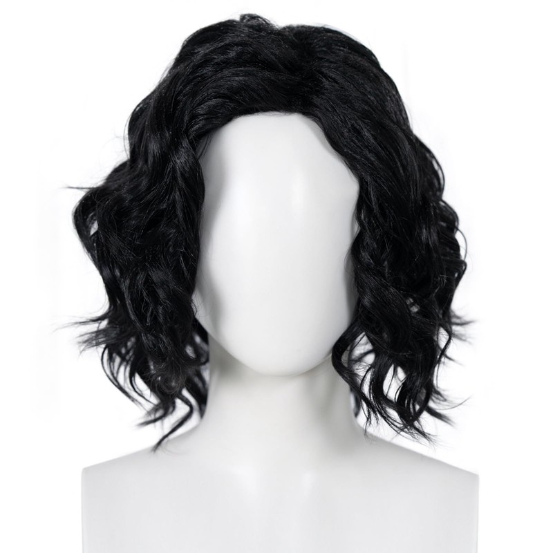 ESUNO Short Black Wavy Wig Men Black Curly Wig Middle