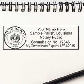 Louisiana State Seal Notary Stamp, LA Notary Stamp, State Board Approved, Economical Wood Handle Rubber Stamp, Uses Stamp Pad, Rectangular Shape, Sized 7/8" x 2-1/4", Louisiana Notary