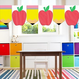 6 Pcs Pencil and The Apples Classroom Window Curtains Pencil Curtain The Apples Curtain for Back to School Classroom School Teachers Office Decor