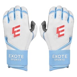 Exote Bolt Baseball and Softball Batting Gloves for Men Women Youth & Adult Sizes -Long Cuff Breathable Leather Baseball Batting Gloves with Extra Grip & Wrist Wrap (Sky, Adult Large)