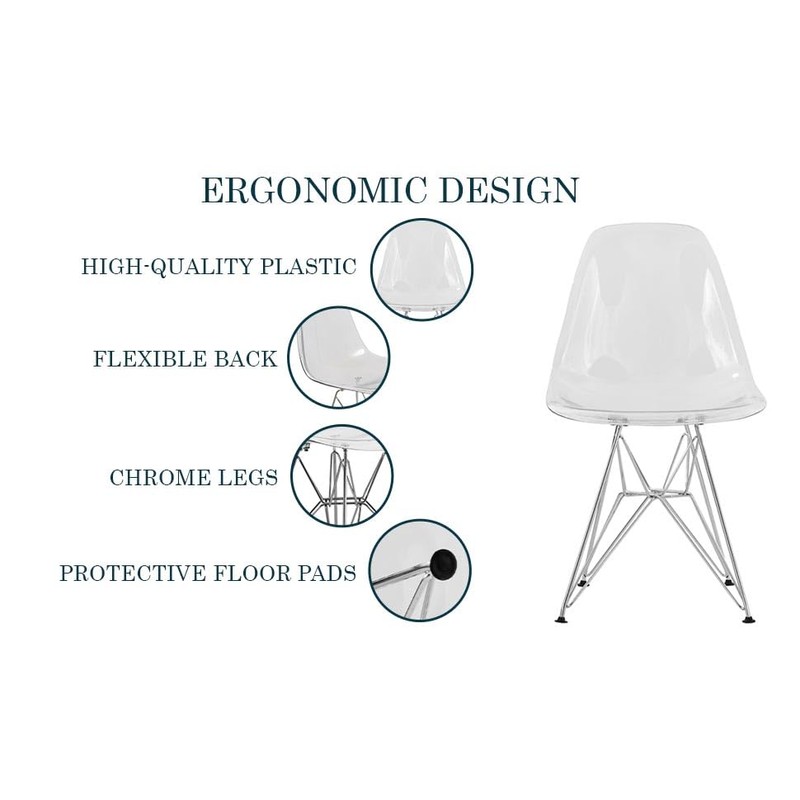 LeisureMod Cresco Acrylic Dining, Modern Chrome Eiffel Base and Curved