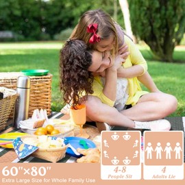 Waterproof Picnic Blanket 80*80 in Portable with Carry Strap for Beach Mat or Family Outdoor Camping Party, Park Blanket for Grass Park, Hiking, Travel, Concerts (Dark Green&White&Orange, 80" * 60")