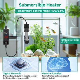 hygger Aquarium Heater 100W Fish Tank Heater, Submersible Glass Heater, Adjustable Temperature Controller 15-34℃, Mini Aquarium Heating Rod for Fish Turtle Tank Heater for Fish, Shrimp, terrapin