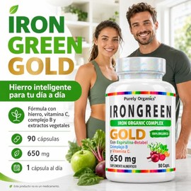 IronGreen | Hierro Suplemento | Bisglicinato de Hierro, Vitamina C, Complejo B, Betabel, Espirulina, Espinaca y Bioperine | Apoyo al transporte de Oxí