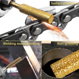 LEONTOOL 8 Pcs High Hardness Diamond Chainsaw Sharpener Bit 7/32" 5.5mm Titanium Plated Burr Stone File Polishing Tool with 1/8" Shank Burr Grinding Stone File for Chain Saw Wood Jewelry Stone, Golden