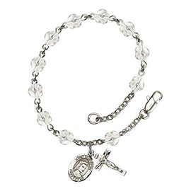 St. Elizabeth of Hungary Silver Plate Rosary Bracelet 6mm April Crystal Fire Polished Beads Crucifix Size 5/8 x 1/4 medal