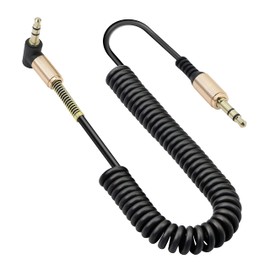 GELRHONR 3.5mm Audio Coiled Cable, Right Angle 3.5mm Male to Male Stereo TRS Cable for Car Stereo, Smartphone, Tablet, MP3 Player (Black)