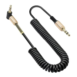GELRHONR 3.5mm Audio Coiled Cable, Right Angle 3.5mm Male to Male Stereo TRS Cable for Car Stereo, Smartphone, Tablet, MP3 Player (Black)