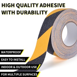 TAPEBEAR Anti Slip Tape Black And Yellow, Hazard Safety Tape, Non Slip Caution Tape Roll, Nonslip Warning Floor Tape For Indoor Outdoor Steps Stairs, Strong Grip, 2inch X 60feet(50mmx18m)