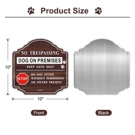 AVCMOTO 2 Pack No Trespassing Dog On Premises Keep Gate Shut Do Not Enter Sign, 10 x 10 inche Aluminum Metal Warning Signs, Rust-Free Fade Resistance, UV Protected, Easy Mounting