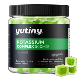 Yutiny Potassium Supplement 500mg 3 in 1 Complex Gummies, Chewables with Potassium Citrate Chloride Gluconate, Extra Strength Blend, 60 Count