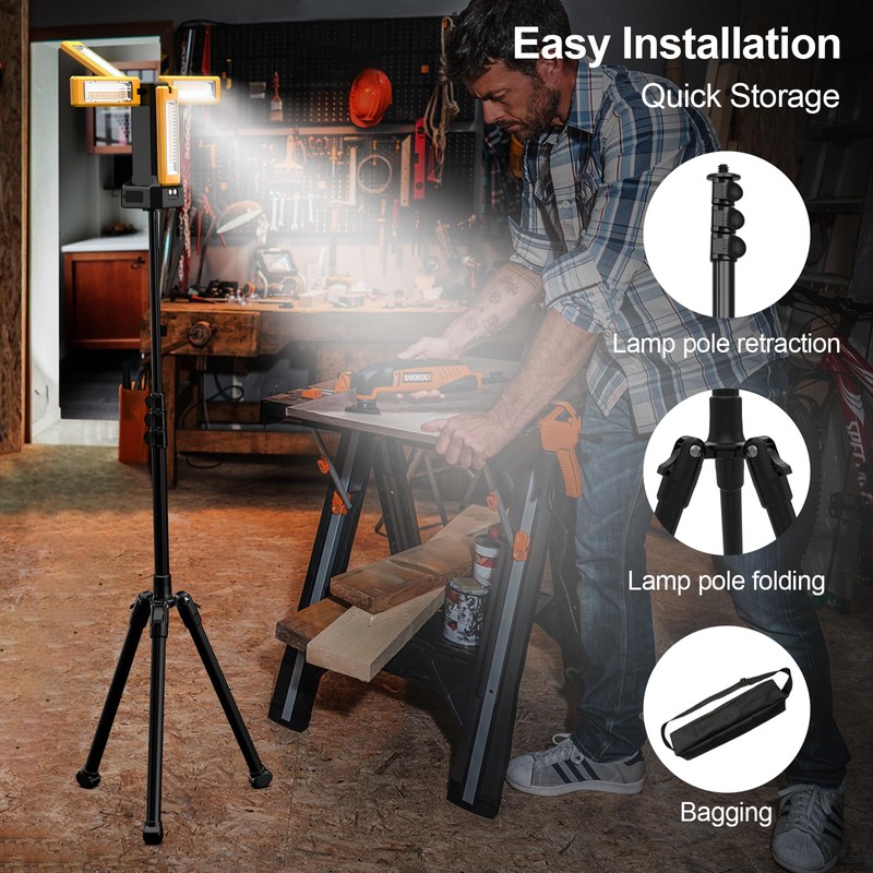 iodoo 13200mAh Rechargeable Solar Work Light,IPX4 Waterproof with Folding Stand