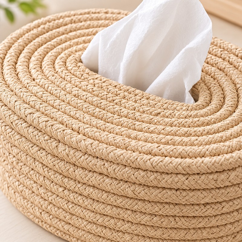 Woven Tissue Box Cover for Home Decor – Oval Textured